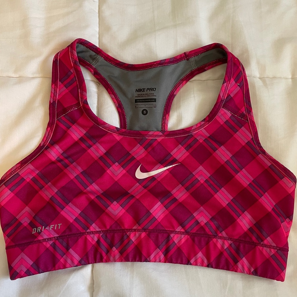 Nike Pro Dri-Fit Pink Plaid Sports Bra Size Small